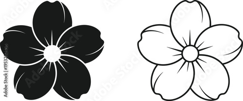 Cherry Blossom Flower Icon Set Black and White Vector