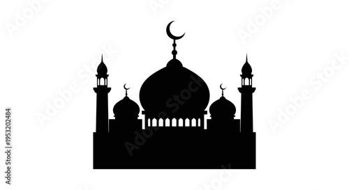 Mosque Silhouette with Crescent Moon Symbol 14.
