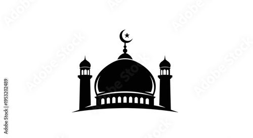 Mosque Silhouette with Crescent Moon Symbol 16.