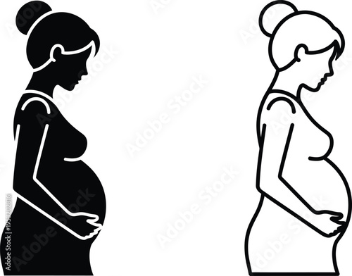 Pregnant Woman Silhouette Icon Set Vector
