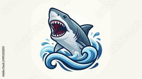 Great White Shark Open Mouth Vector Illustration Minimal Ocean Design