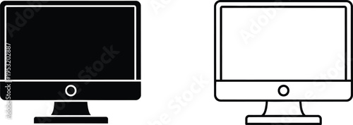 Computer Monitor Icon Set Black and White Design Vector