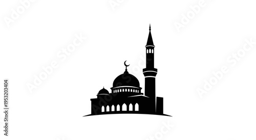 Mosque Silhouette with Dome and Minaret 28.