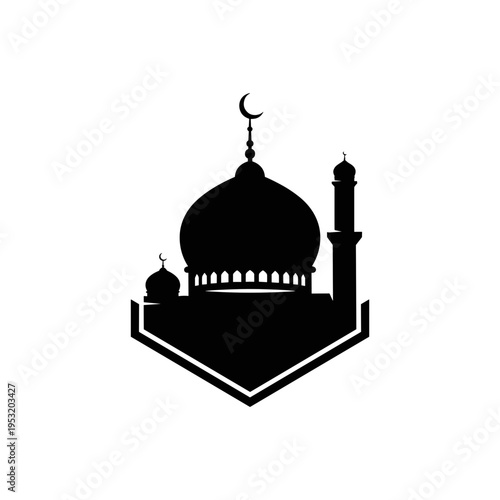 Mosque Silhouette with Dome and Minaret.