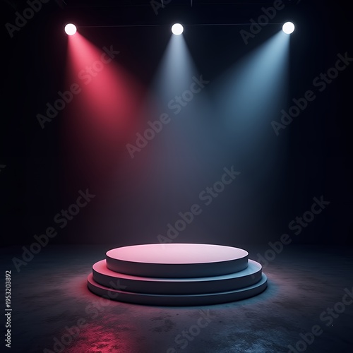 Illuminated platform under spotlights in a dark studio environment studio backdrop backdrop studio background light floor empty abstract wall modern design gradient product interior