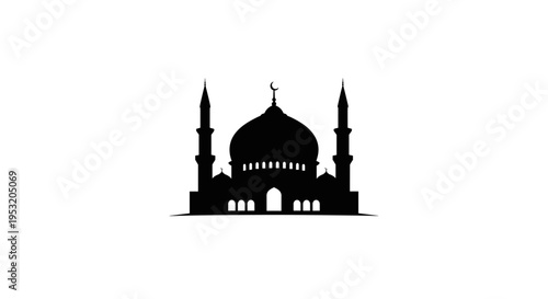 Mosque Silhouette with Dome and Minarets 22.