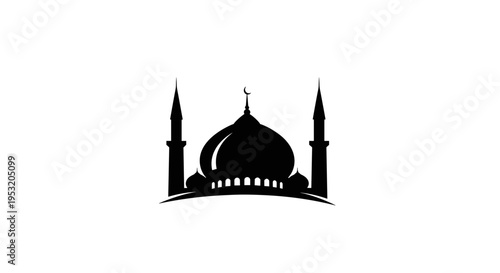 Mosque Silhouette with Dome and Minarets 9.