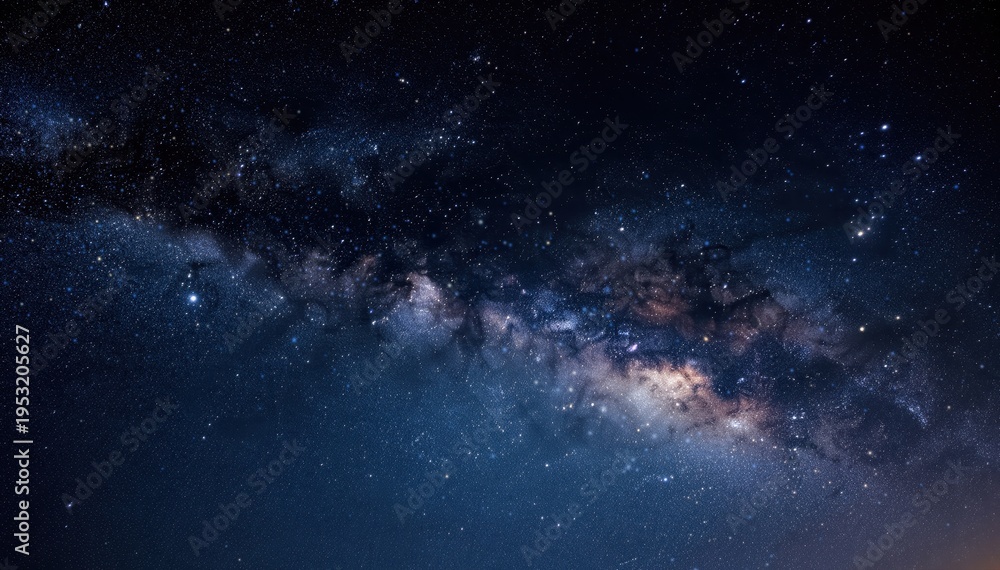 Fototapeta premium Celestial Tapestry: A mesmerizing view of the night sky, showcasing the breathtaking expanse of the Milky Way, speckled with countless stars and celestial wonders.