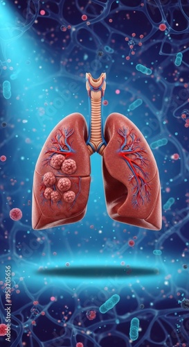 Detailed Lungs and Wireframe Body - Indigo Cyan Respiratory Abstract 15