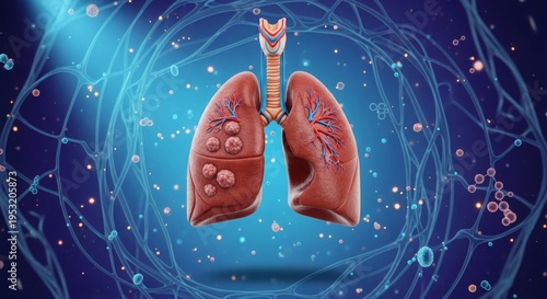 Detailed Lungs and Wireframe Body - Indigo Cyan Respiratory Abstract 7
