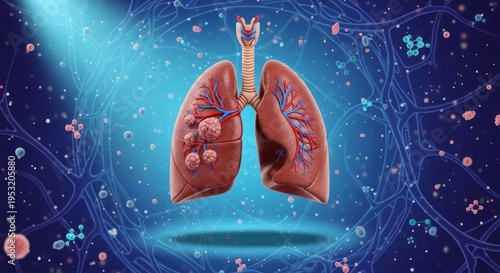 Detailed Lungs and Wireframe Body - Indigo Cyan Respiratory Abstract 8