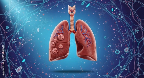 Detailed Lungs and Wireframe Body - Indigo Cyan Respiratory Abstract 1