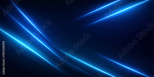 Obraz na płótnie Abstract blue background design featuring glowing laser rays and bright star pat