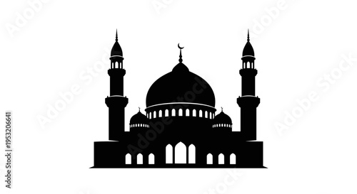Mosque Silhouette with Dome and Minarets 27.
