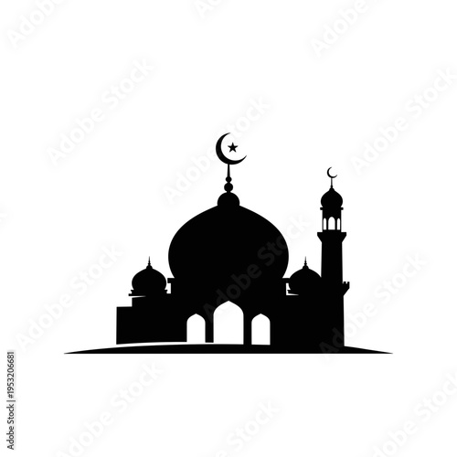 Mosque Silhouette with Dome and Minarets 36.