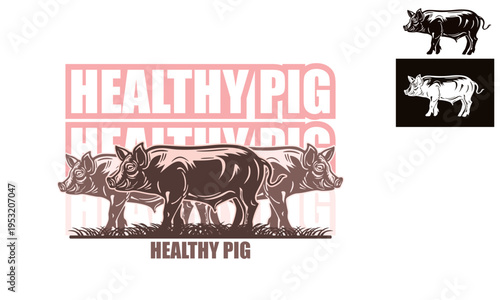 beauty and healthy pig logo, silhouette of happy pig farm vector illustrations