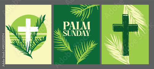 Palm Sunday Faith Poster Set with Cross and Palm Leaves