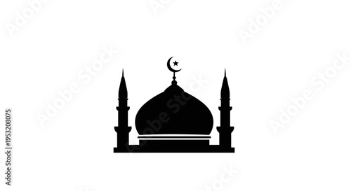 Mosque Silhouette with Minarets and Dome 11.