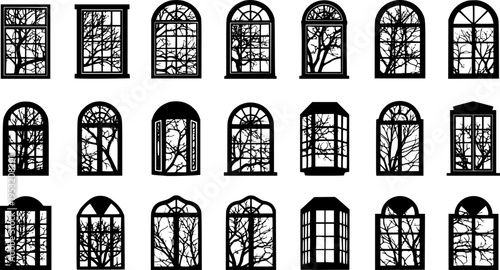 Silhouette of window and tree branches. Gobo mask.
