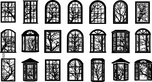 Silhouette of window and tree branches. Gobo mask.
