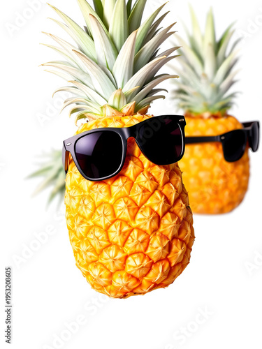 Pineapples With Sunglasses Isolated On Transparent Background