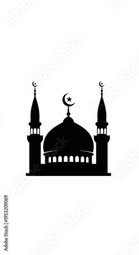 Mosque Silhouette with Minarets and Dome 13.