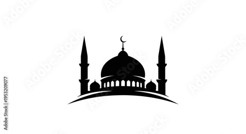 Mosque Silhouette with Minarets and Dome 15.