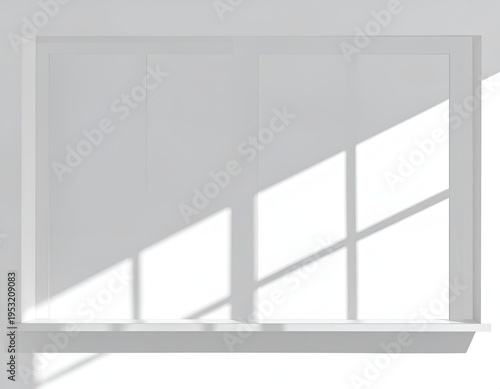 Bright white window with sunlight and shadows on wall and sill