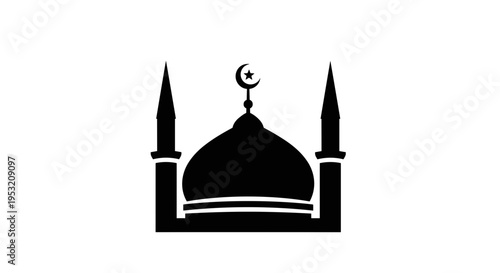 Mosque Silhouette with Minarets and Dome 17.