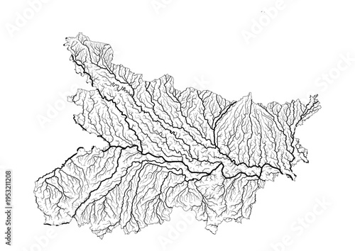 Bihar River Map Minimalist Hydrology Line Art Pen Plotter Map Poster Wall Decor