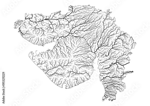 Gujarat River Map Minimalist Hydrology Line Art Pen Plotter Map Poster Wall Decor