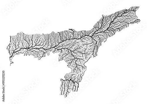Assam River Map Minimalist Hydrology Line Art Pen Plotter Map Poster Wall Decor