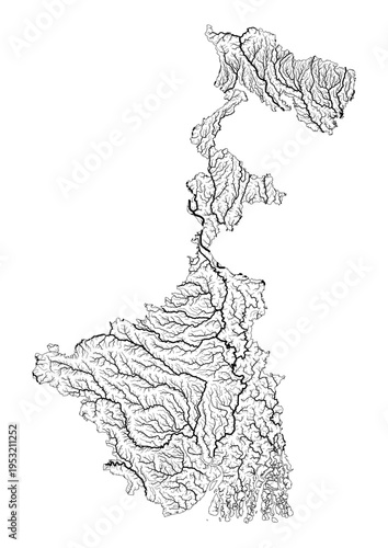 West Bengal River Map Minimalist Hydrology Line Art Pen Plotter Map Poster Wall Decor