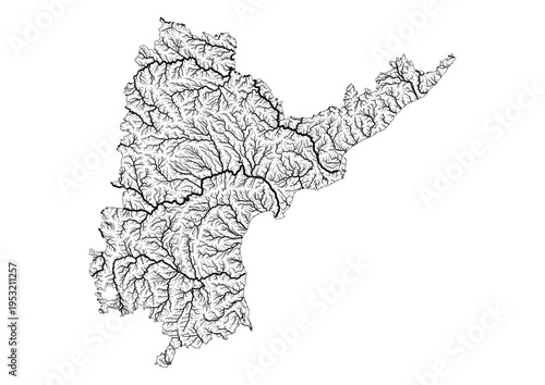 Andhra Pradesh River Map Minimalist Hydrology Line Art Pen Plotter Map Poster Wall Decor