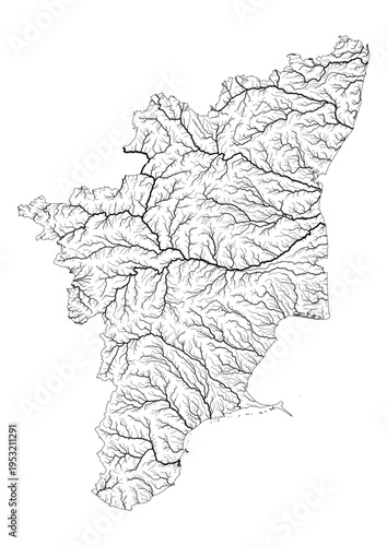 Tamil Nadu River Map Minimalist Hydrology Line Art Pen Plotter Map Poster Wall Decor