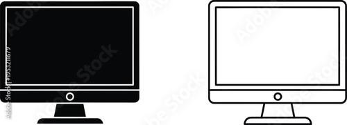 Computer Monitor Icon Set Black and White Design Vector