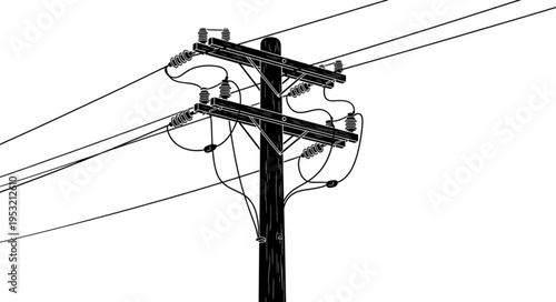 Illustration of a wooden utility pole with power lines.