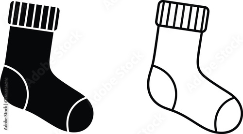 Black and White Christmas Sock Icon Set Vector