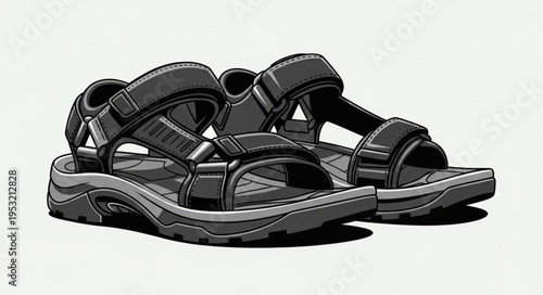 Pair of Black and Gray Sport Sandals with Adjustable Straps.
