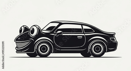 Cartoon Car with Googly Eyes and Grinning Grill Illustration.