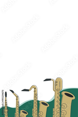 サックス4重奏フレーム　縦型波背景素材