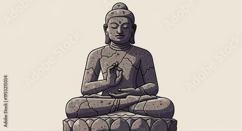 Serene Buddha Statue in Meditative Pose, Ancient Wisdom and Enlightenment.
