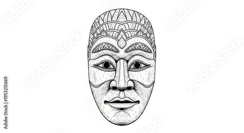 Detailed Sketch of an Ornate African Tribal Mask.