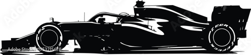 sleek modern formula one race car silhouette, high speed motorsport design, aerodynamic racing vehicle, isolated black illustration, professional racing concept