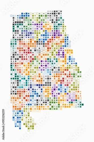 Alabama, shape of the state build of colored cells. Digital style map of the Alabama on white background. Small size square blocks. Classy vector illustration.