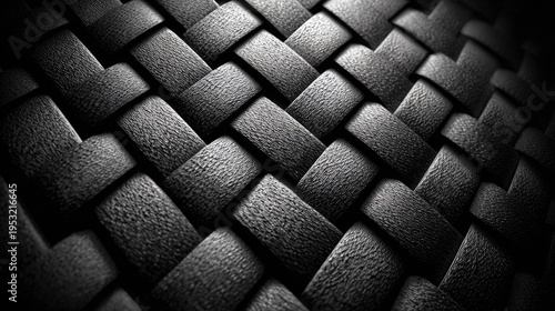 A close-up view of a woven leather texture in dark gray tones