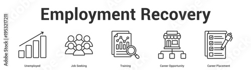 Employment Recovery web banner icon set vector illustration concept for business with icon of Unemployed, Job Seeking, Training, Career Opportuni.