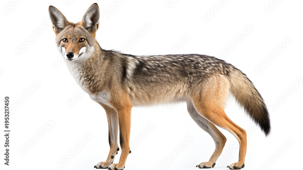 Fototapeta premium Side-view Red Fox Standing Portrait Isolated on a Pure White Background