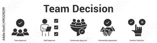 Team Decision web banner icon set vector illustration concept for business with icon of Team Approval, Staff Approval, Community Approval, Partnership Agreeme.