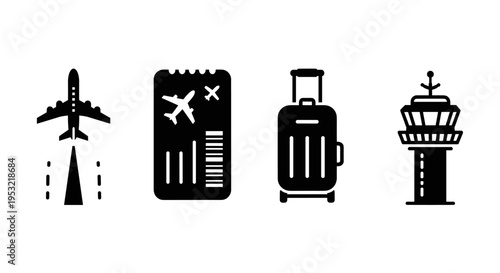 Travel icons with airplane ticket luggage.